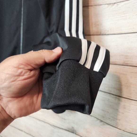 Men’s Large Adidas Track Jacket Black White Zipper Pockets Logo RN 88387 - Picture 7 of 16